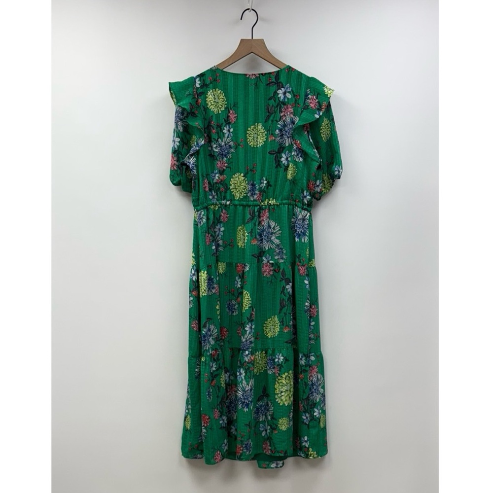 Ann Taylor LOFT Floral Chiffon Tiered V-Neck Midi Dress Green Large - Picture 5 of 10